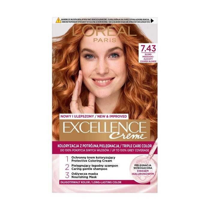 LOREAL Excellence Creme Farba do włosów 7.43 Blond miedziano-złocisty