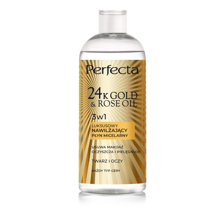 PERFECTA 24K Gold &amp; Rose Oil Luksusowy płyn micelarny nawilżający 3w1 400 ml