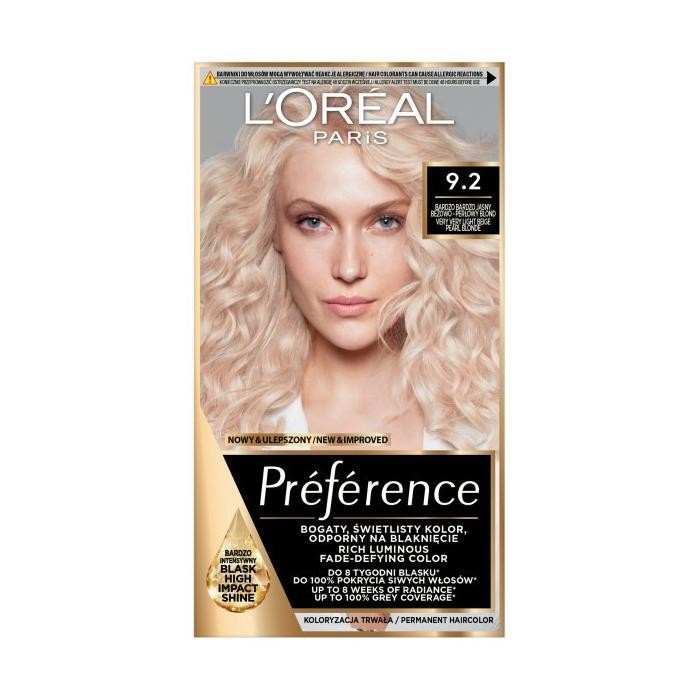 LOREAL Preference Farba do włosów 9.2 - Bardzo Bardzo Jasny Beżowy Perłowy Blond 1 op.