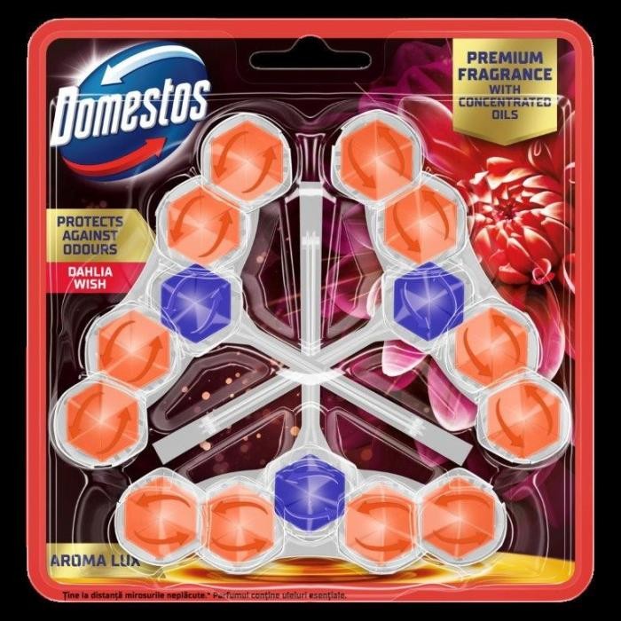 DOMESTOS Kostka toaletowa Aroma Lux Dahlia Flower &amp; Dragonfruit 3 x 55 g