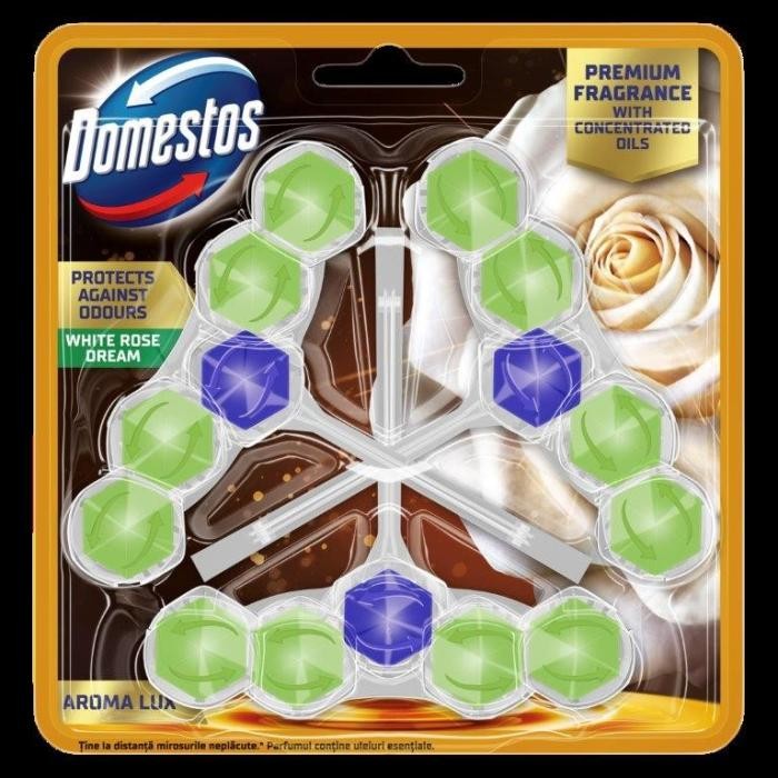 DOMESTOS Kostka toaletowa Aroma Lux White Rose &amp; Green Tea Tree Oil 3 x 55 g
