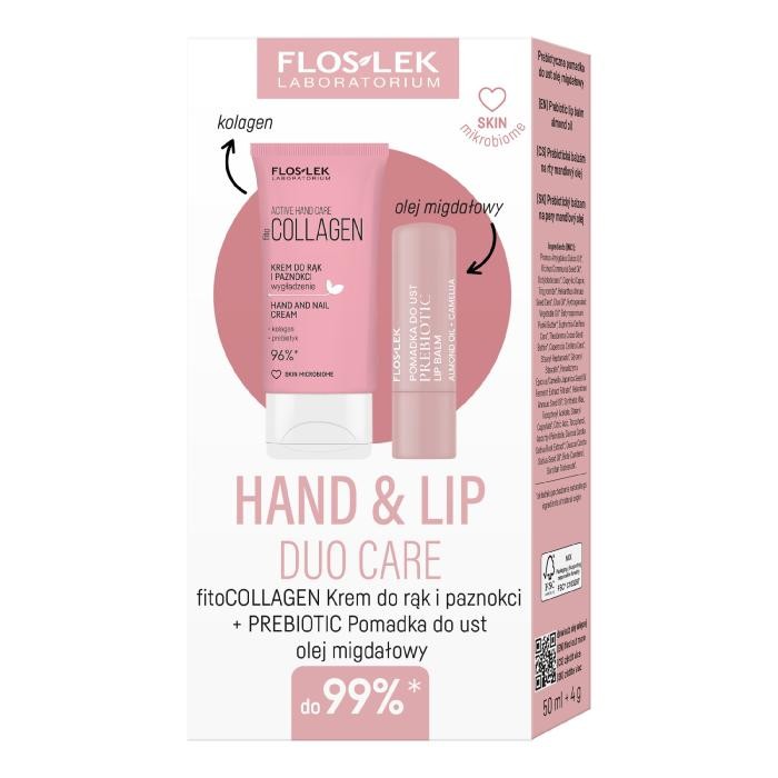 FLOSLEK Zestaw prezentowy Hand &amp; Lip DUO Care Fitocollagen (krem do rąk 50ml+pomadka ochronna Prebiotic)