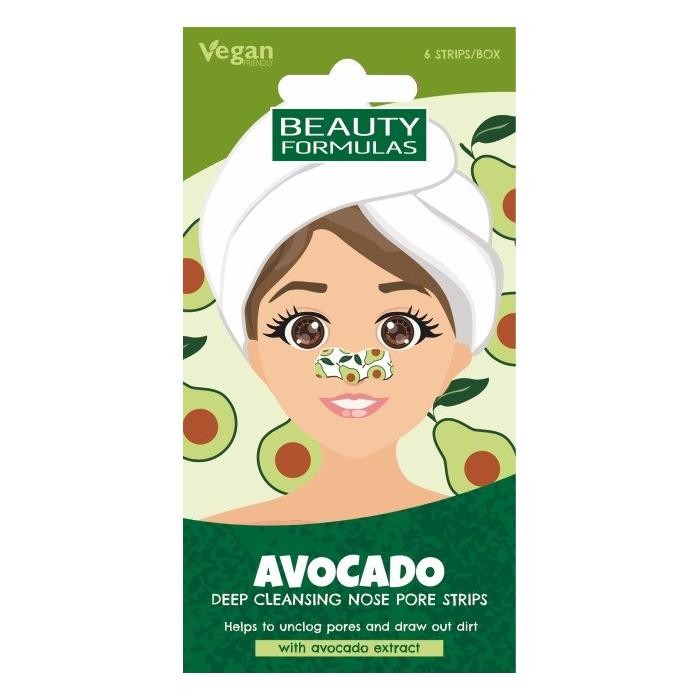 BEAUTY FORMULAS Nose Pore Strips Głęboko oczyszczające płatki na nos - Avocado 1op.-6 sztuk