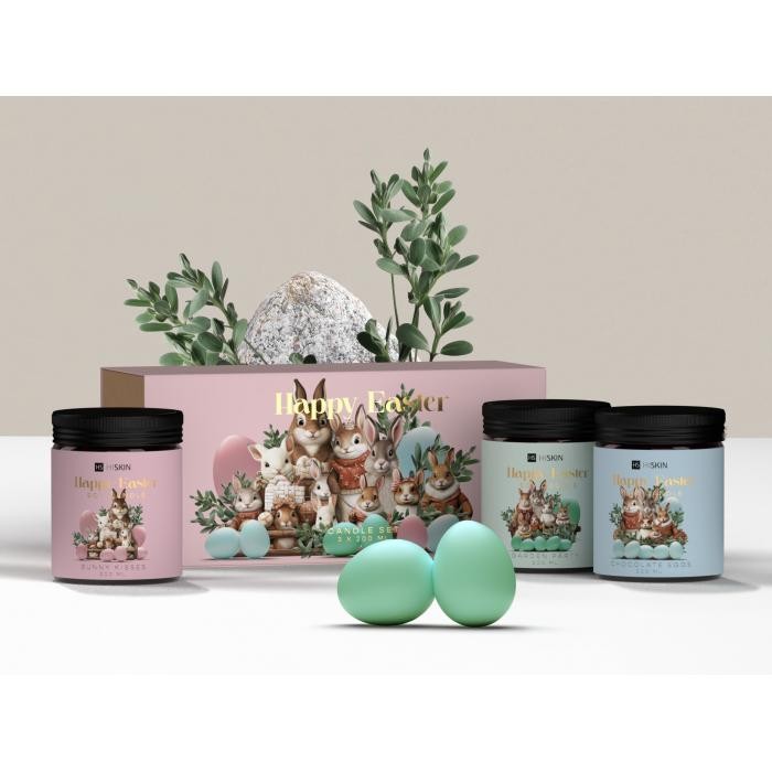 HISKIN HOME Zestaw świec sojowych 200 mlx3 HAPPY EASTER - Chocolate Eggs,Garden Party,Bunny Kisses