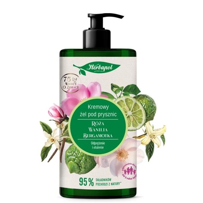 HERBAPOL Kremowy Żel pod prysznic - Róża &amp; Wanilia &amp; Bergamotka 740 ml