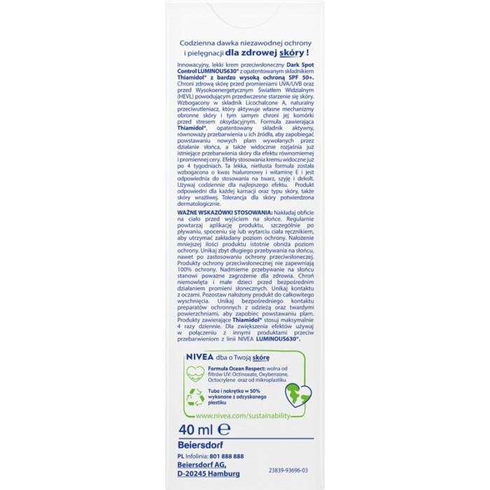 NIVEA SUN Dark Spot Control Przeciwsłoneczny krem do twarzy przeciw przebarwieniom SPF50+ 40 ml