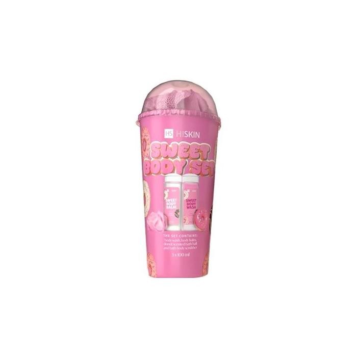 HISKIN Body Set Tuba Zestaw produktów do kąpieli - Sweet (żel do mycia ciała 100ml+balsam do ciała 100ml+myjka+kula 15g)
