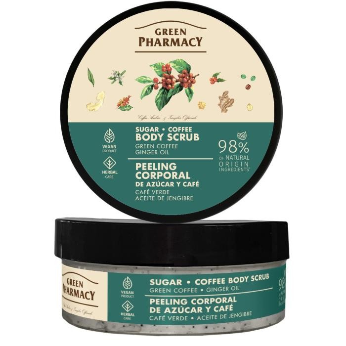 GREEN PHARMACY Peeling cukrowo-kawowy do ciała Zielona kawa i Olejek imbirowy 200 ml