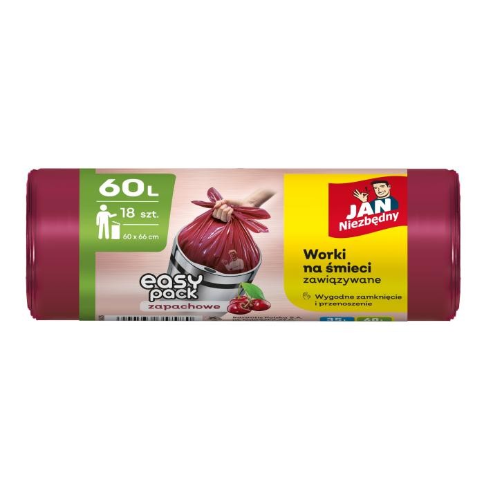 JAN NIEZBĘDNY Worki na śmieci HD Easy-Pack Wiśnia 60L - 18 sztuk