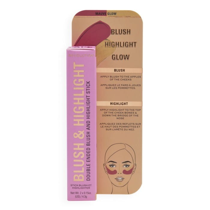 REVOLUTION Blush &amp; Highlight Stick Róż i Rozświetlacz w sztyfcie Mauve Glow 4.3g