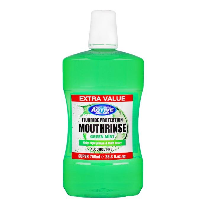 Beauty Formulas Active Oral Care Płyn do płukania jamy ustnej z fluorem Green Mint - bez alkoholu 750ml