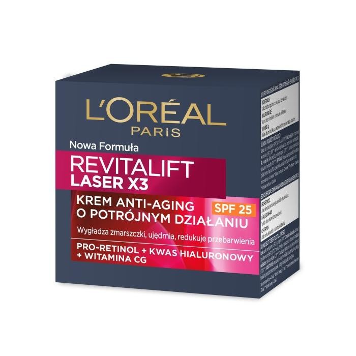 LOREAL Revitalift Laser x3 Krem anti-aging SPF25 na dzień o potrójnym działaniu   50 ml