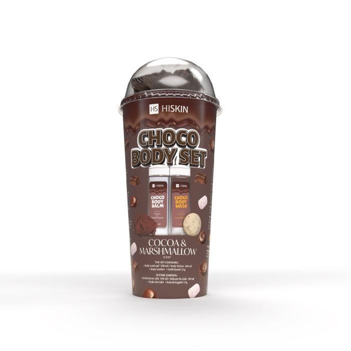 HISKIN Body Set Tuba Zestaw produktów do kąpieli - Choco (żel do mycia ciała 100ml+balsam do ciała 100ml+myjka+kula 15g)