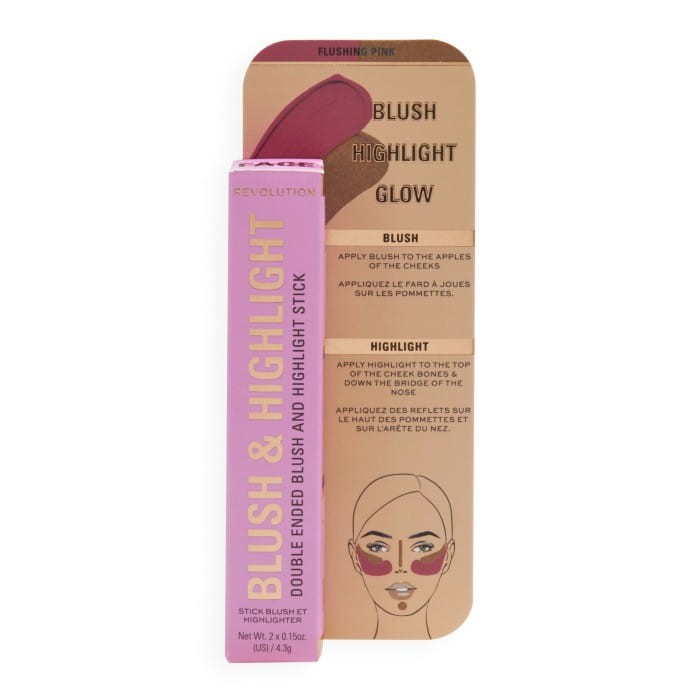 REVOLUTION Blush &amp; Highlight Stick Róż i Rozświetlacz w sztyfcie Flushing Pink 4.3g