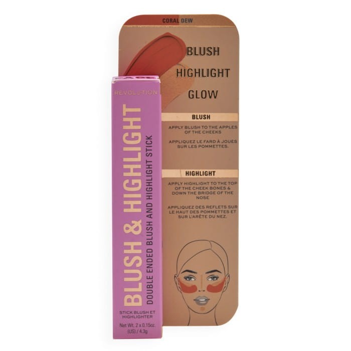REVOLUTION Blush &amp; Highlight Stick Róż i Rozświetlacz w sztyfcie Coral Dew 4.3g