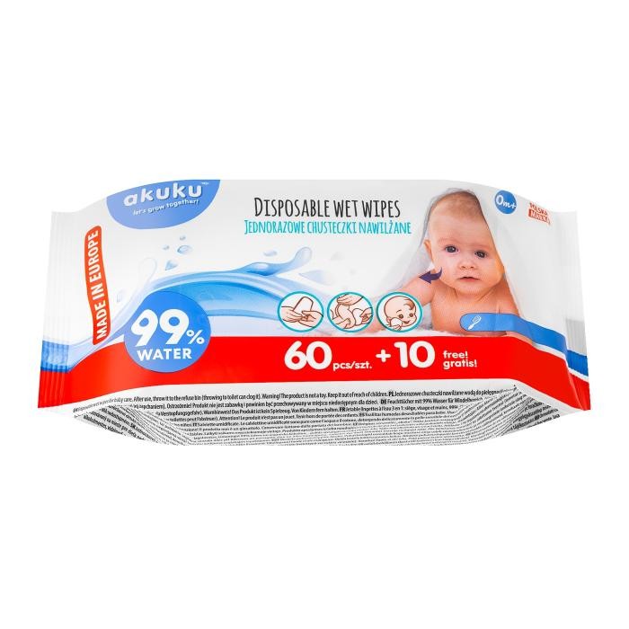 AKUKU jednorazowe chusteczki nawilżane wodą (A0031) 70 szt
