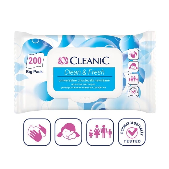 Cleanic Chusteczki nawilżane uniwersalne Clean&amp;Fresh  1op.-200szt