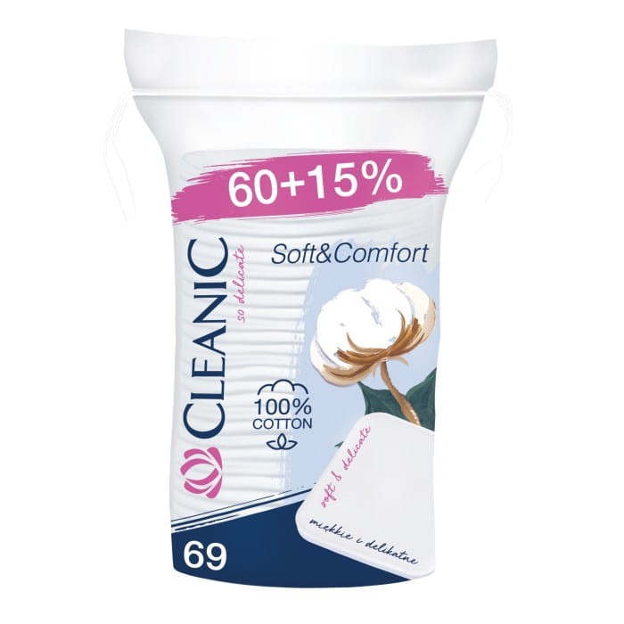 Cleanic Soft &amp; Comfort Kwadratowe Płatki kosmetyczne 1op.-69szt (60+15%)