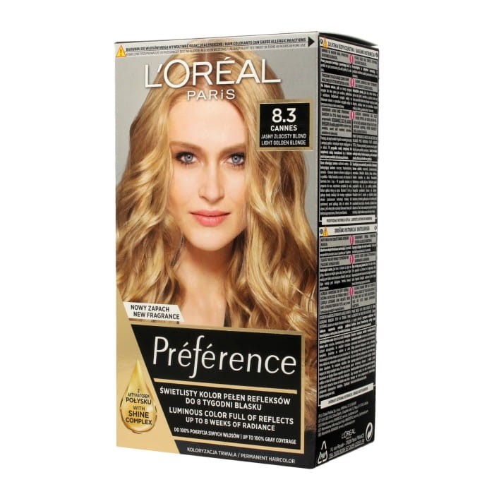 Loreal Preference Farba do włosów nr 8.3 Cannes - jasny złocisty blond  1op.