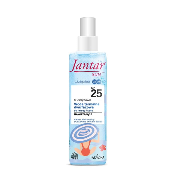 JANTAR Sun Bursztynowa woda termalna dwufazowa do twarzy i ciała SPF 25 nawilżająca 200 ml