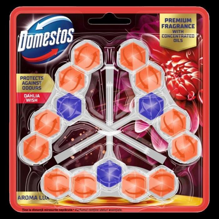 DOMESTOS Kostka toaletowa Aroma Lux Dahlia Flower &amp; Dragonfruit 3 x 55 g