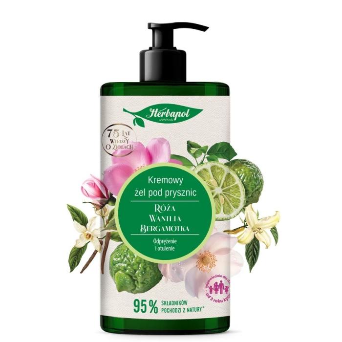 HERBAPOL Kremowy Żel pod prysznic - Róża &amp; Wanilia &amp; Bergamotka 740 ml