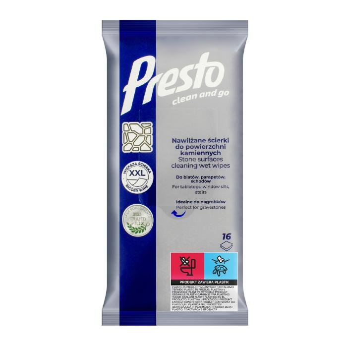 PRESTO Clean &amp; Go Ściereczki nawilżane do powierzchni kamiennych 1 op. - 16 szt.