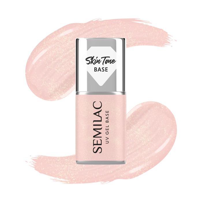 SEMILAC Skin Tone Baza coverowa do lakierów hybrydowych półtransparentna Glitter Peach 7 ml