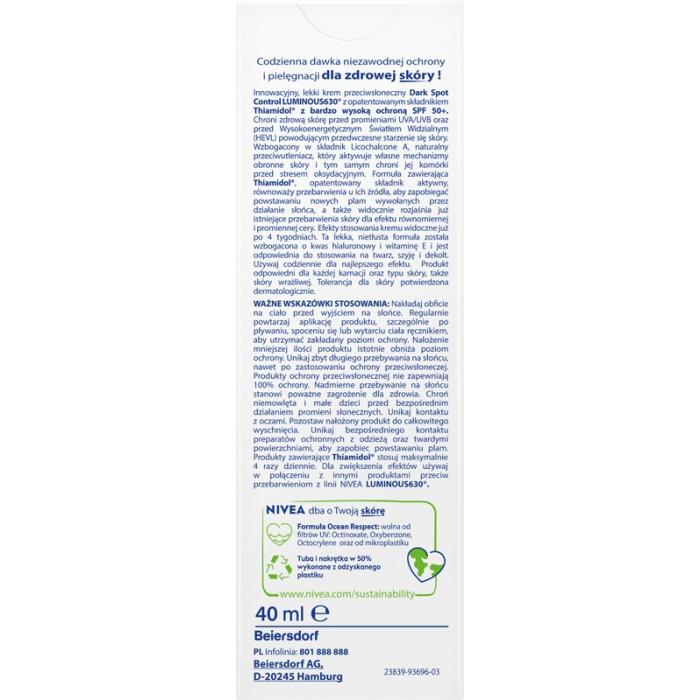 NIVEA SUN Dark Spot Control Przeciwsłoneczny krem do twarzy przeciw przebarwieniom SPF50+ 40 ml