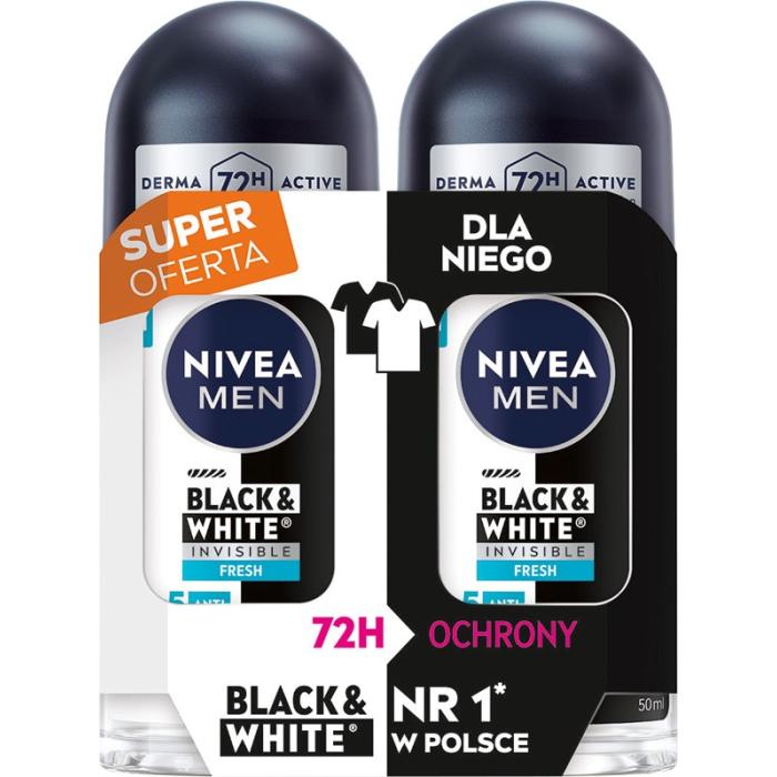 NIVEA MEN Antyperspirant w kulce Black &amp; White Invisible Fresh DUO 2x50 ml