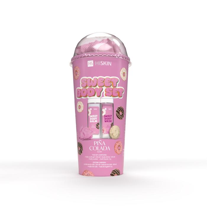 HISKIN Body Set Tuba Zestaw produktów do kąpieli - Sweet (żel do mycia ciała 100ml+balsam do ciała 100ml+myjka+kula 15g)