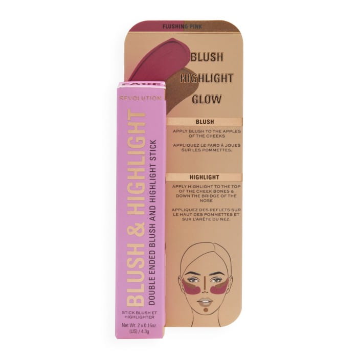 REVOLUTION Blush &amp; Highlight Stick Róż i Rozświetlacz w sztyfcie Flushing Pink 4.3g
