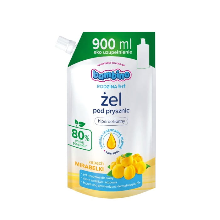 BAMBINO Rodzina Żel pod prysznic hiperdelikatny o zapachu mirabelki - zapas 900 ml