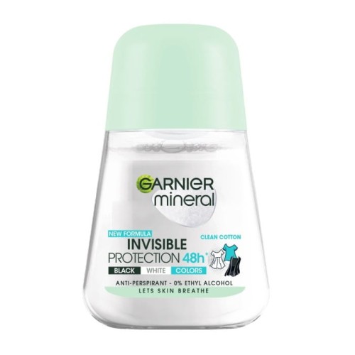 GARNIER Mineral Dezodorant roll-on Invisible Protection 48h Clean Cotton- Black,White,Colors   50 ml