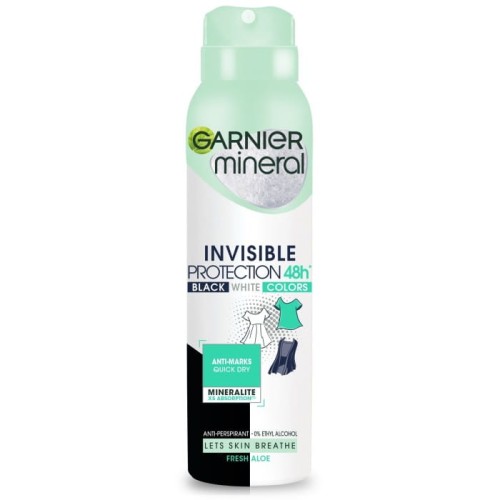 GARNIER Mineral Dezodorant spray Invisible Protection 48h Fresh Aloe - Black,White,Colors  150 ml